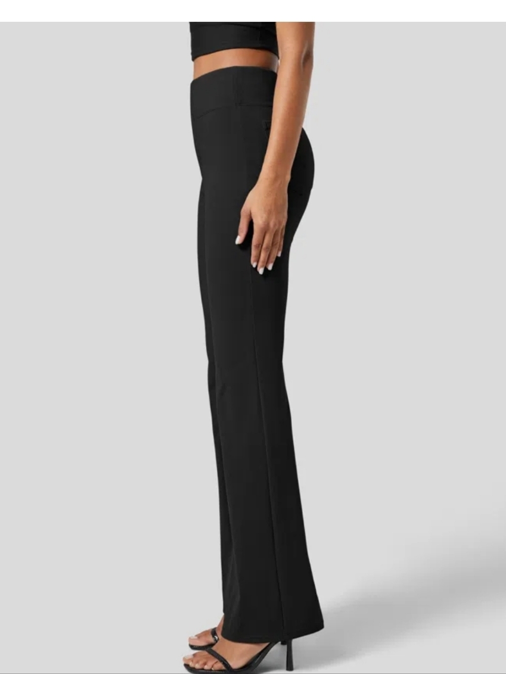 Halara High-Rise Black Flare Pants - Women's Stretch Palazzo - Picture 2 of 3